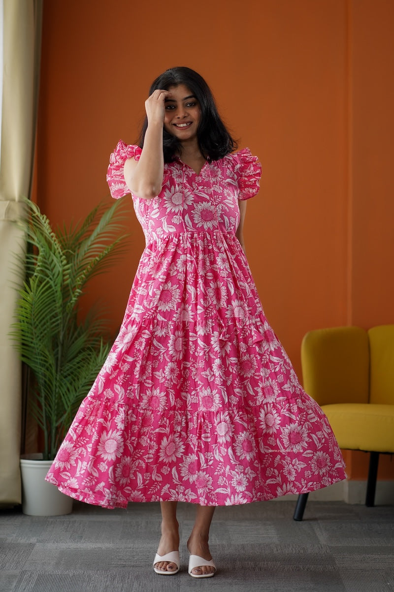 sumlove pink cotton tier dress