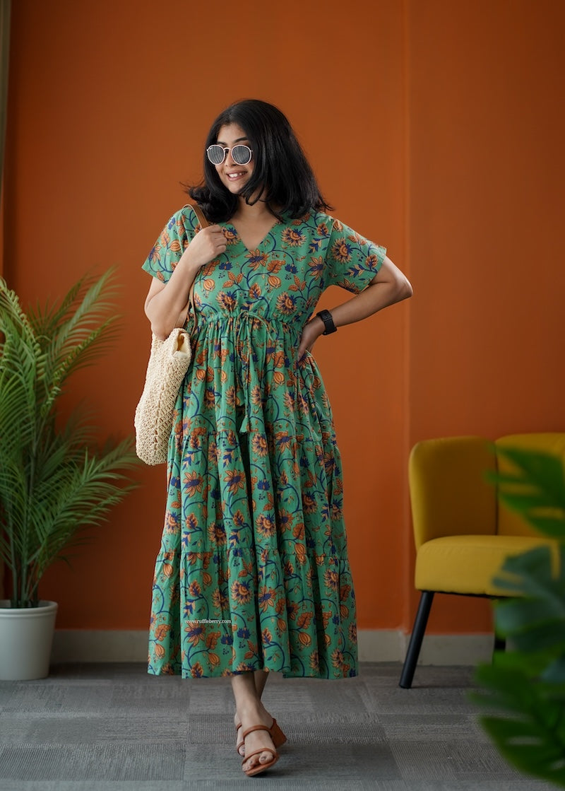 sumlove green cotton tier dress