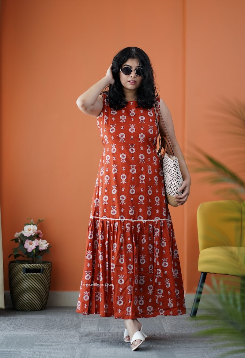 dahlia rust cotton aline dress