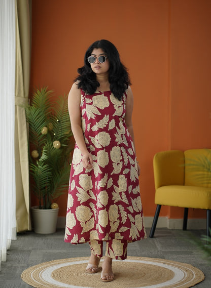 Sapna Maroon Cotton Co-ord Set