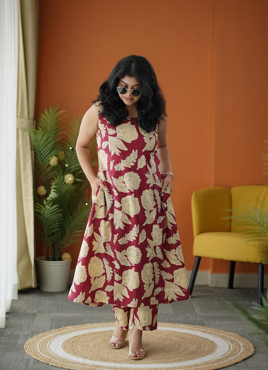 Sapna Maroon Cotton Co-ord Set