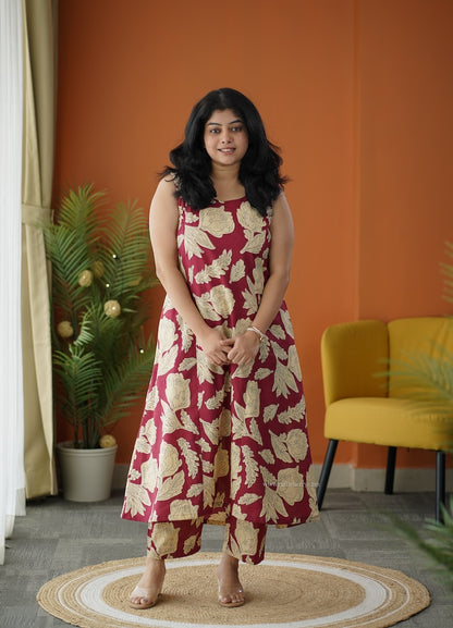 Sapna Maroon Cotton Co-ord Set