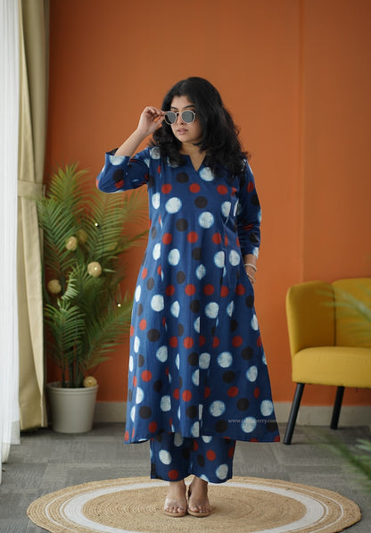 Sapna Blue Polka Cotton Co-ord Set