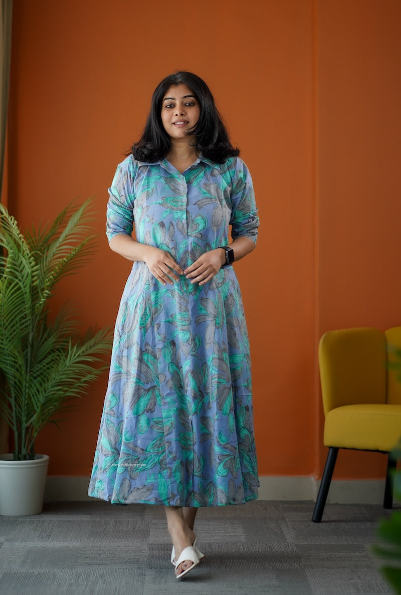 sumlove tropical cotton flared shirt dress
