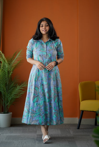 SumLove Tropical Cotton Flared Shirt Dress