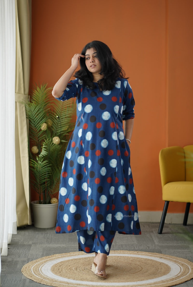 sapna blue polka cotton co-ord set