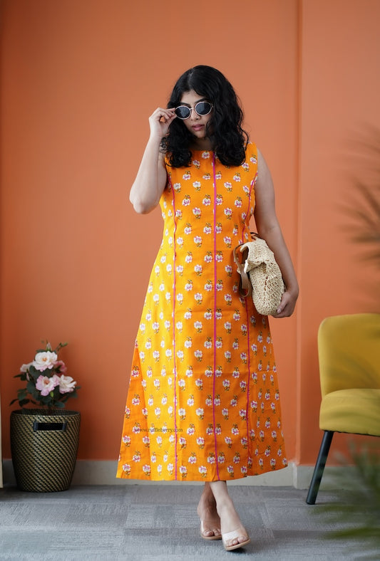 Dahlia Orange cotton Aline dress