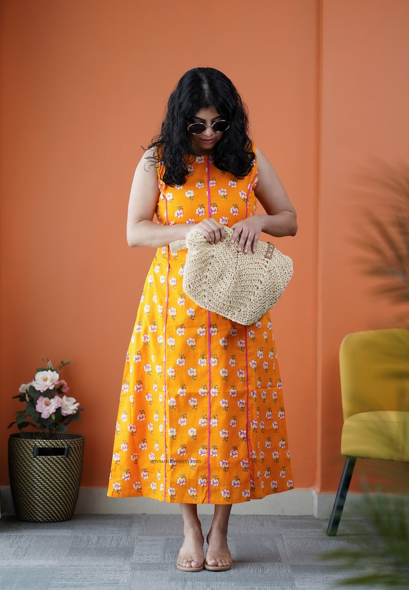 dahlia orange cotton aline dress