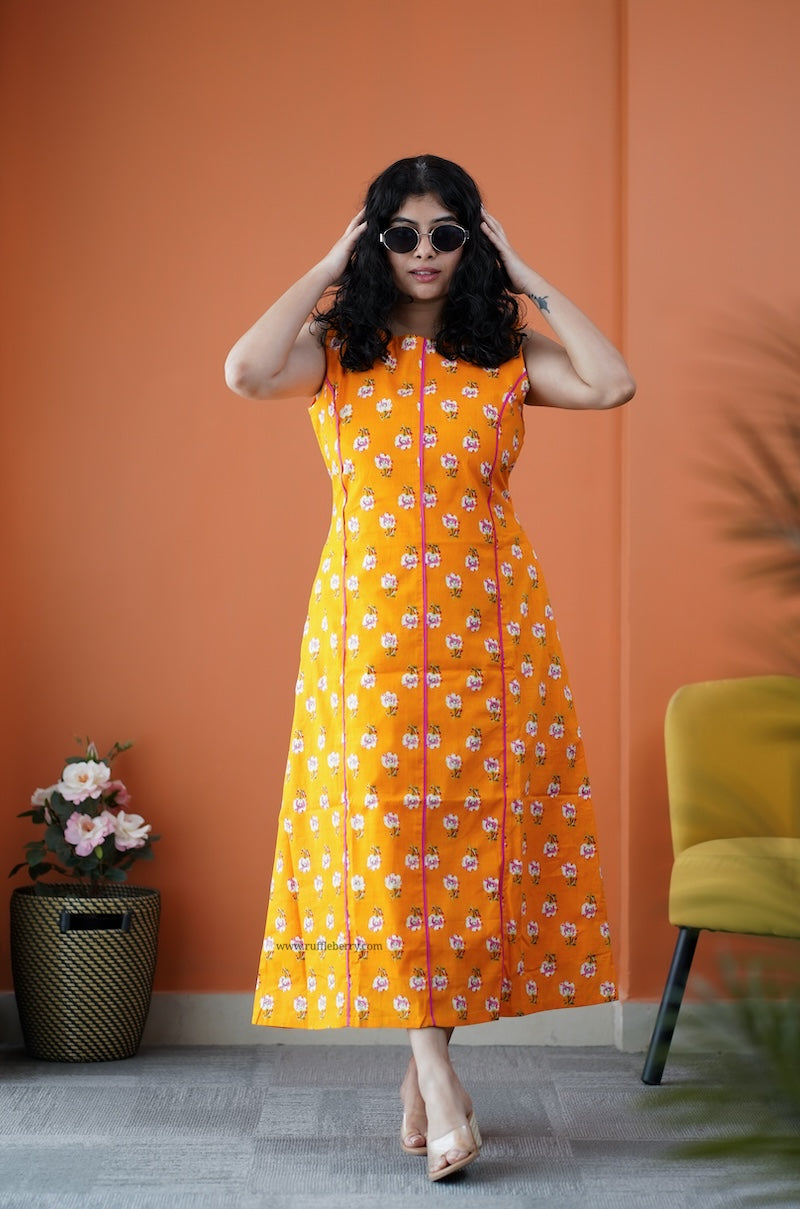dahlia orange cotton aline dress