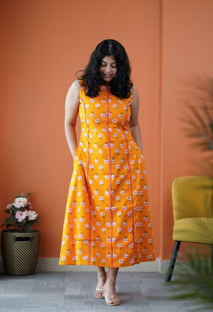 Dahlia Orange cotton Aline dress