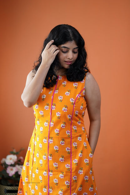 Dahlia Orange cotton Aline dress
