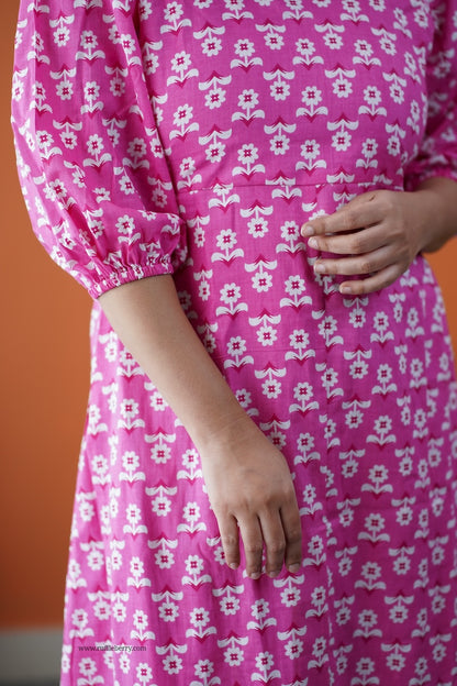 Dahlia Pink Daisy Cotton Aline Dress