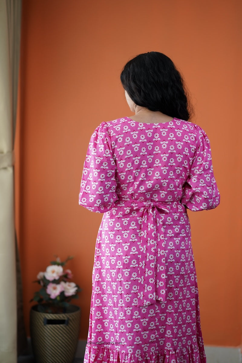 dahlia pink daisy cotton aline dress
