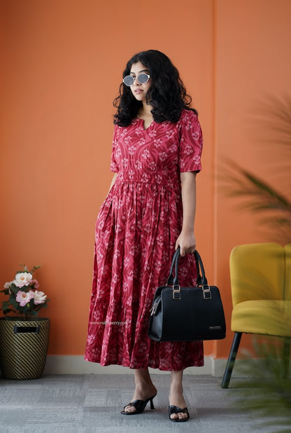 Dahlia Maroon Cotton Tier Dress
