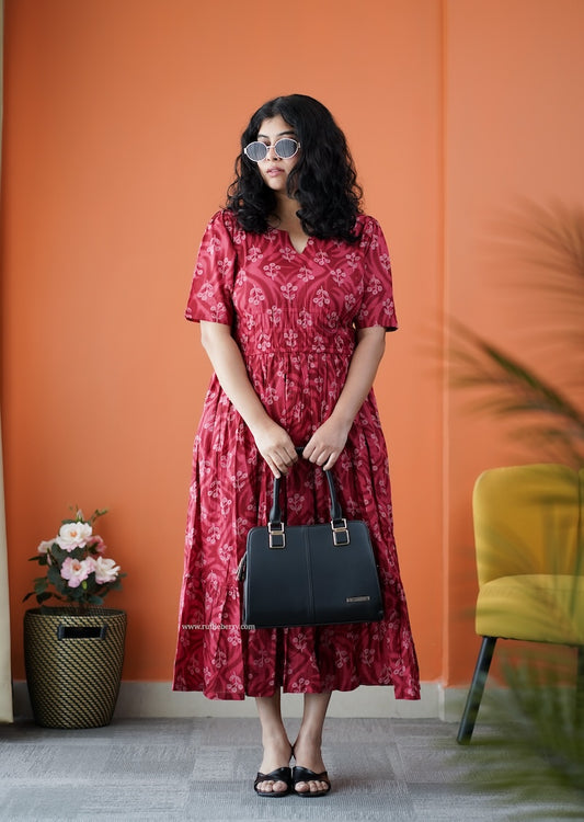 Dahlia Maroon Cotton Tier Dress