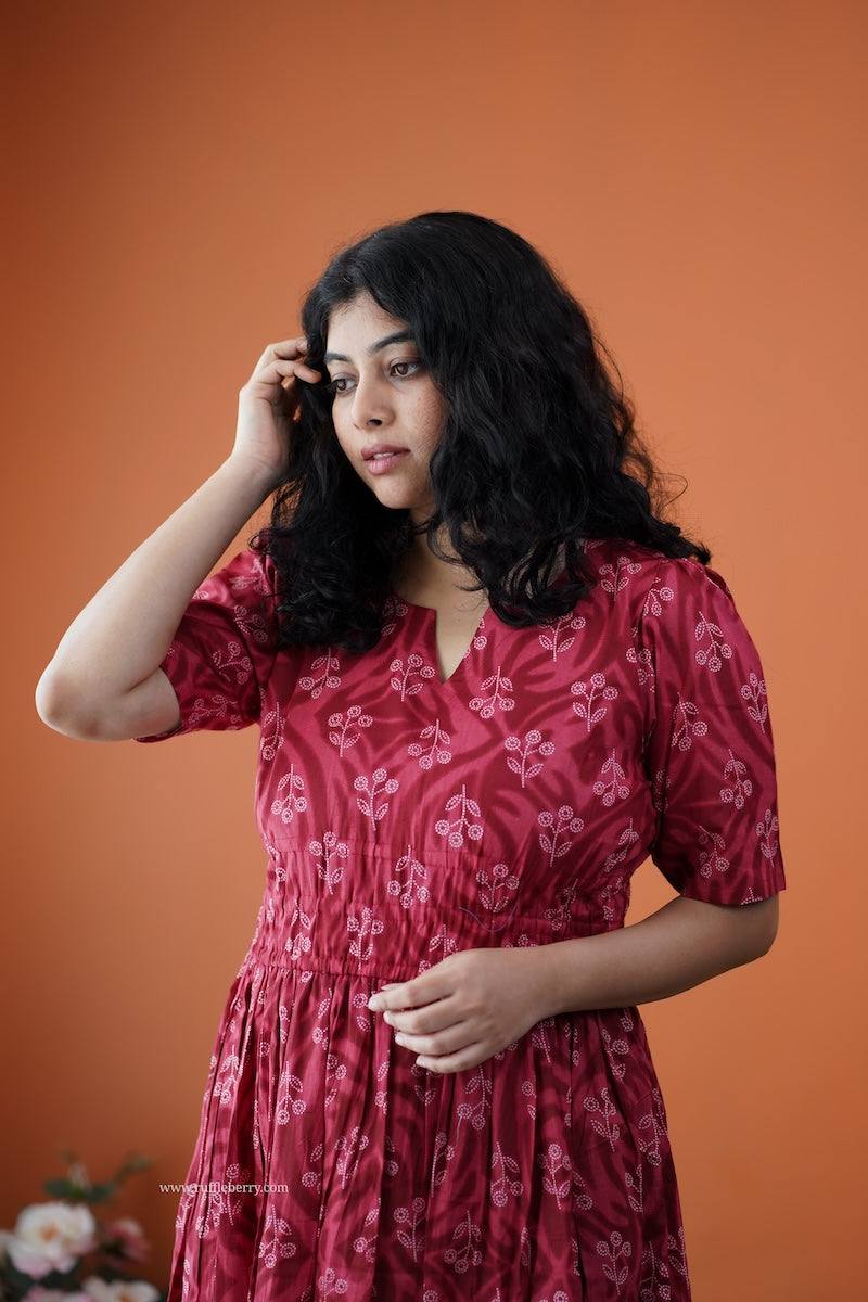 dahlia maroon cotton tier dress