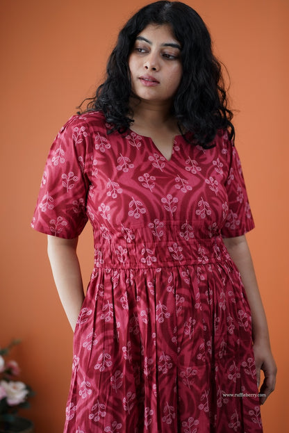 Dahlia Maroon Cotton Tier Dress