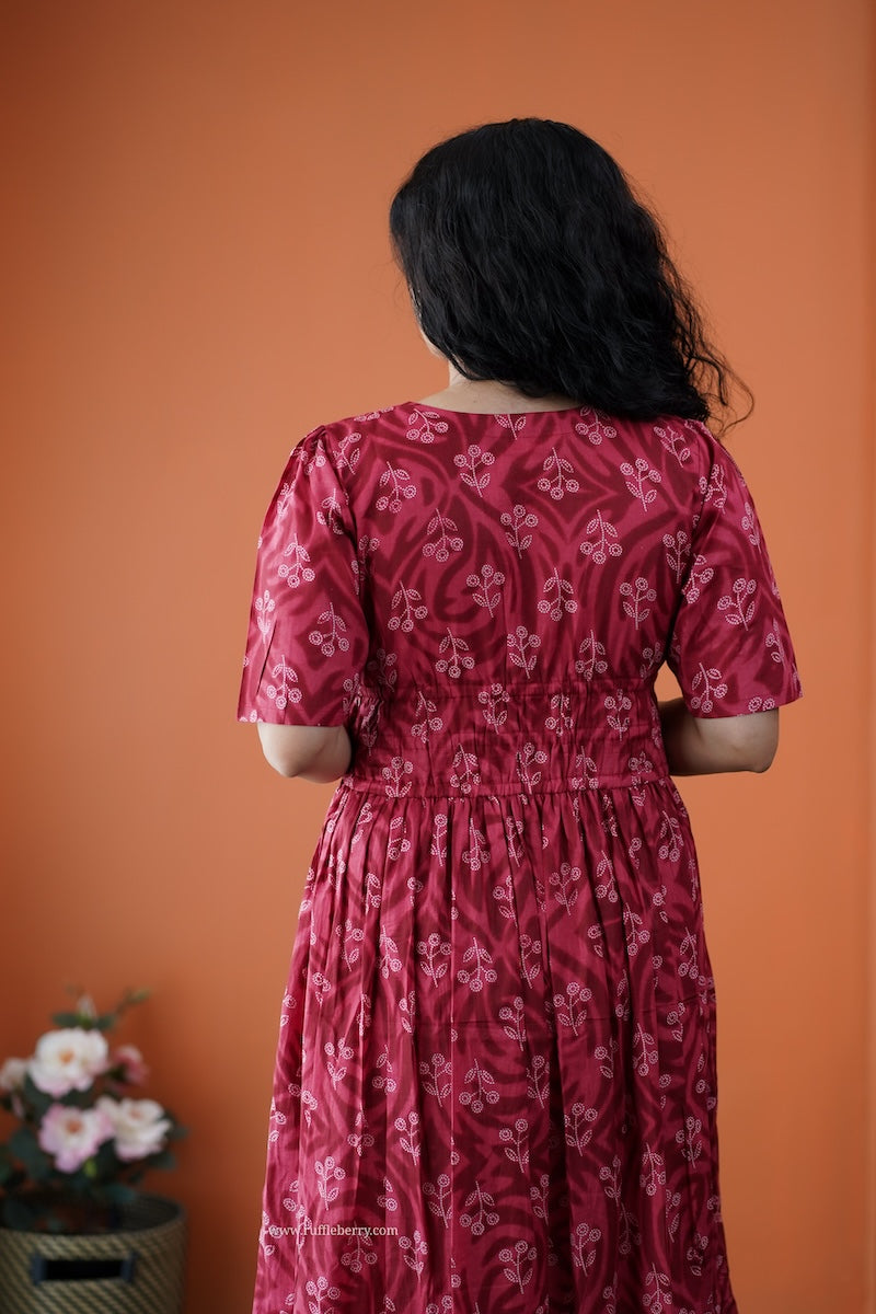 dahlia maroon cotton tier dress