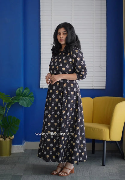 Lena Black Cotton Fit & Flare Dress