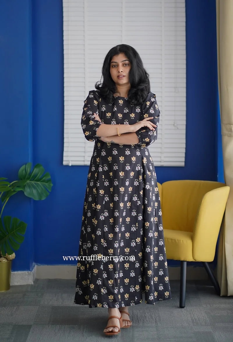 lena black cotton fit & flare dress