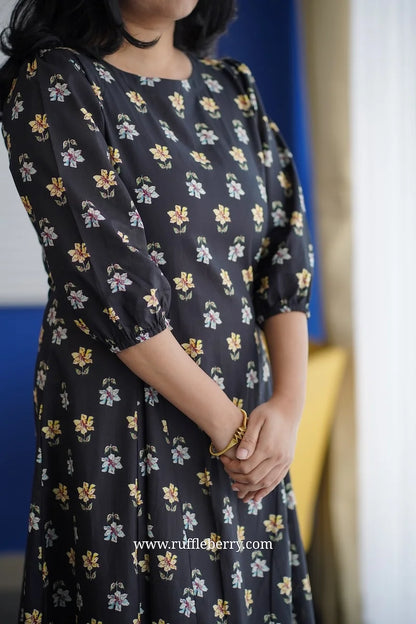 Lena Black Cotton Fit & Flare Dress