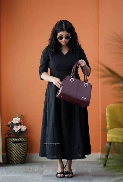 Dahlia Black Cotton Button Wrap Dress