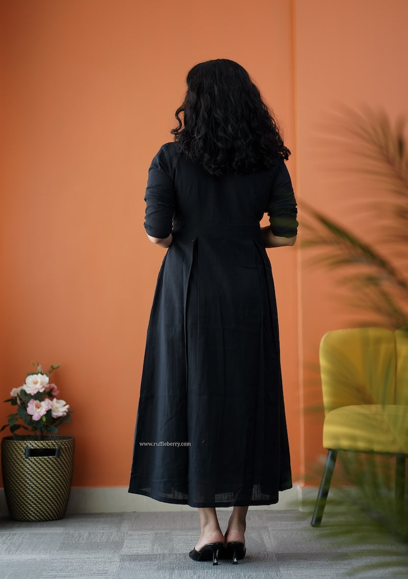 dahlia black cotton button wrap dress