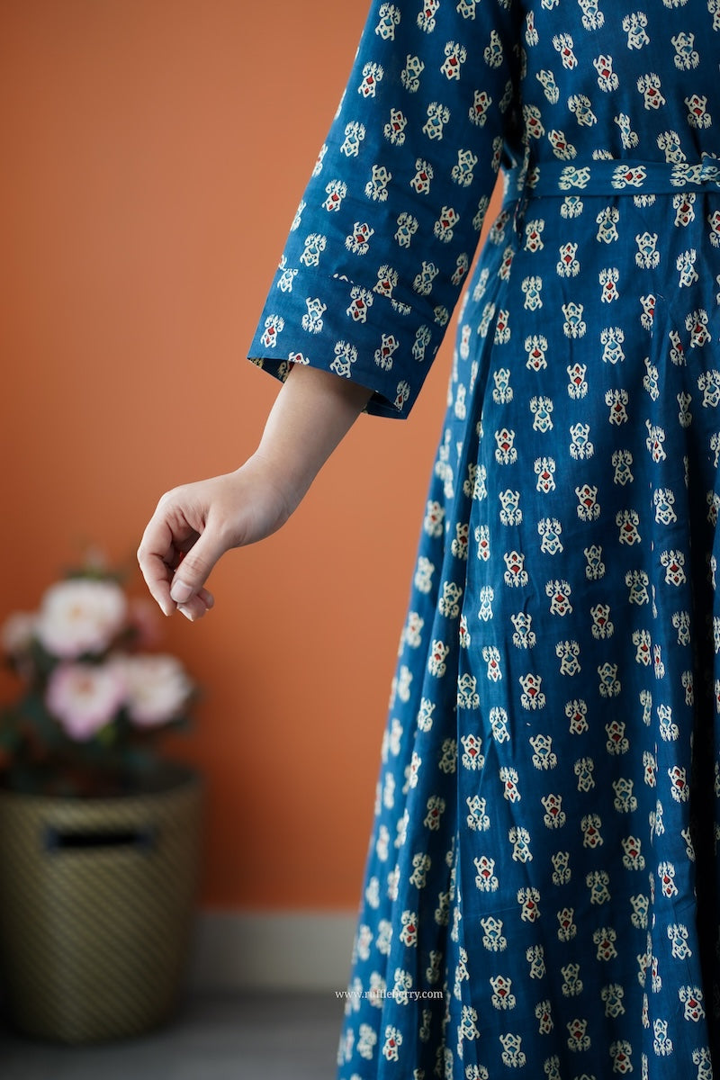 dahlia blue cotton flared shirt dress