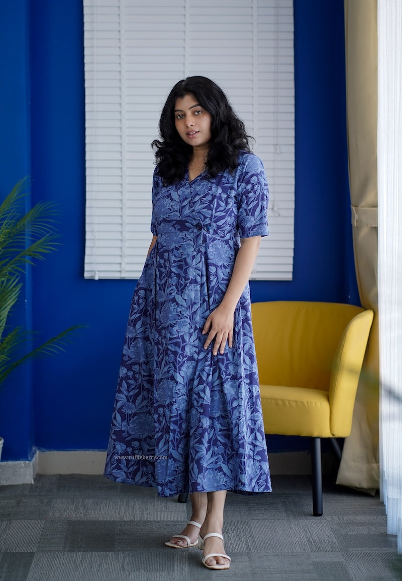blueberry cotton wrap dress