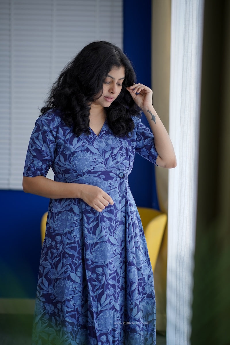 blueberry cotton wrap dress
