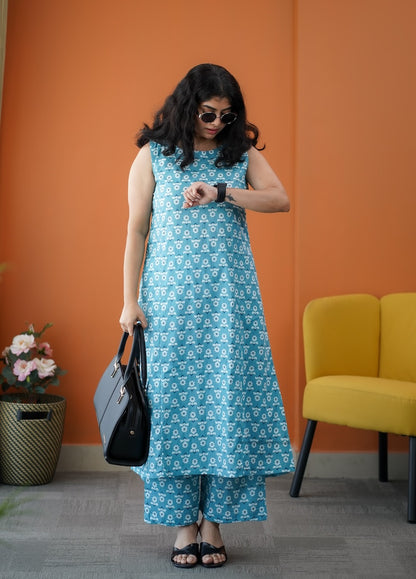 Barsa Blue Daisy Cotton Co-ord Set