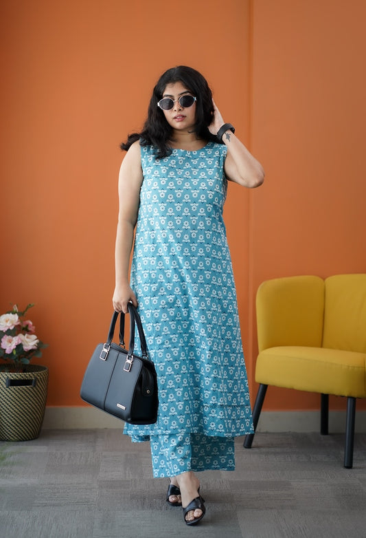 Barsa Blue Daisy Cotton Co-ord Set