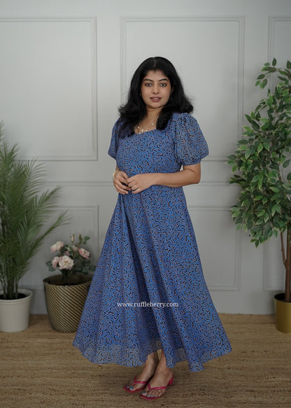 Jasbi Blue Georgette Fit & Flare Dress