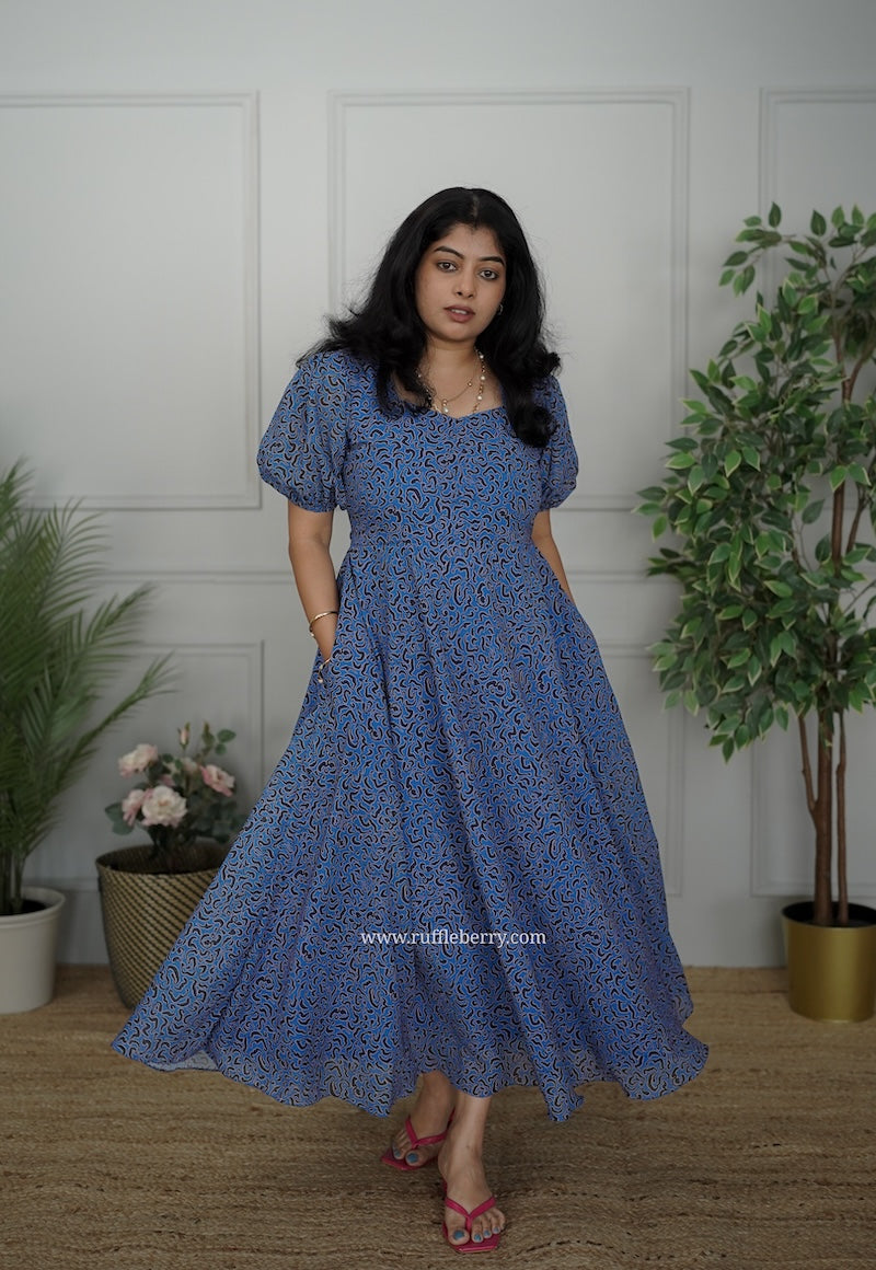 jasbi blue georgette fit & flare dress