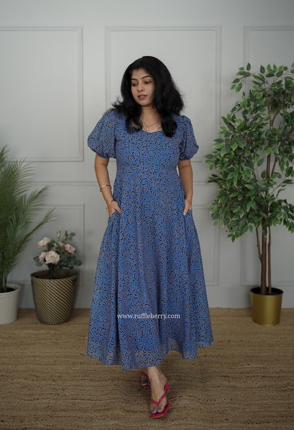 Jasbi Blue Georgette Fit & Flare Dress