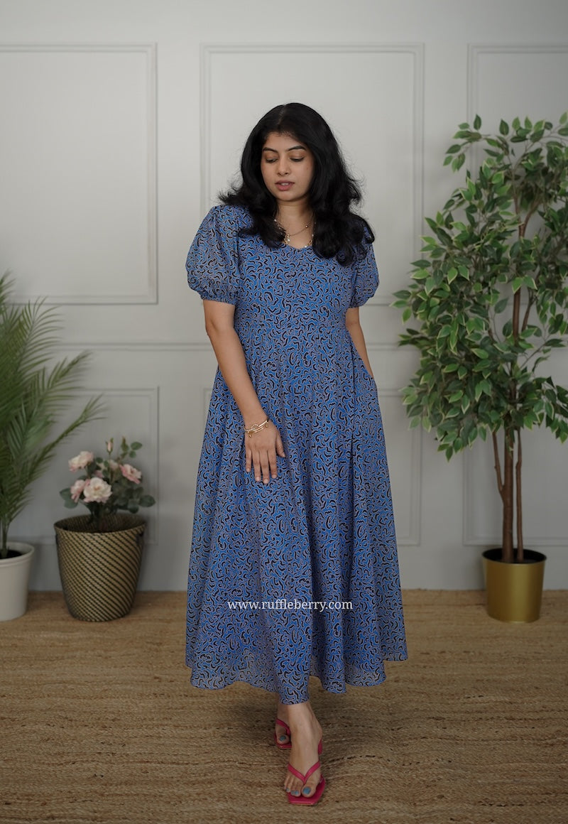 jasbi blue georgette fit & flare dress