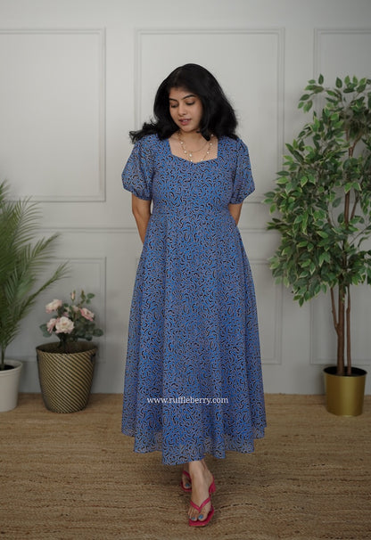 Jasbi Blue Georgette Fit & Flare Dress