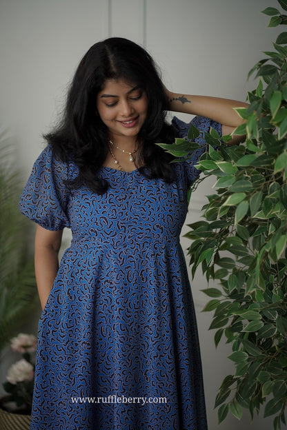 Jasbi Blue Georgette Fit & Flare Dress