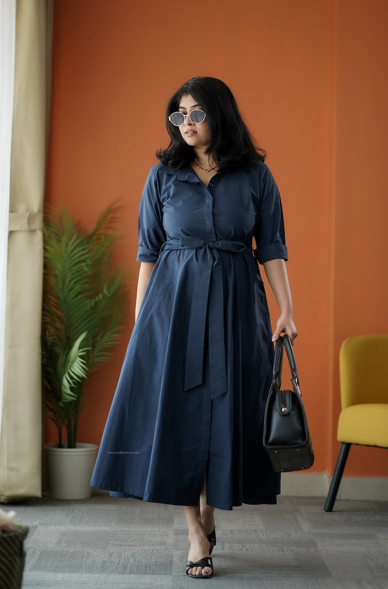 flared shirt dress Black Cotton Poplin Fit and Flare Short Button-Down 42" / Tall (5'7" and above) it offers a lightweight Cindy Cotton Flared Shirt Dress