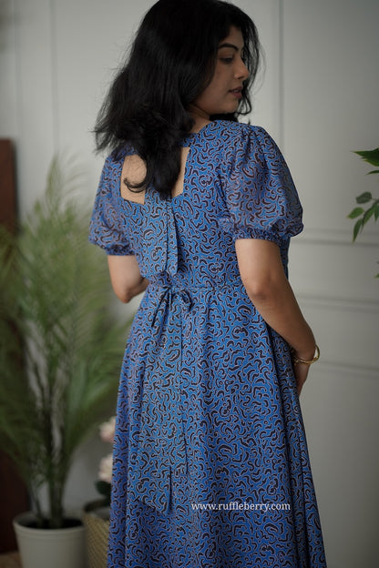 Jasbi Blue Georgette Fit & Flare Dress