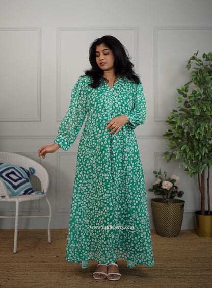 Jasbi Green Georgette A-line Dress
