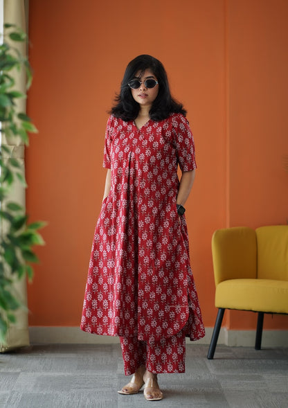 June Red Cotton Co-ord Set