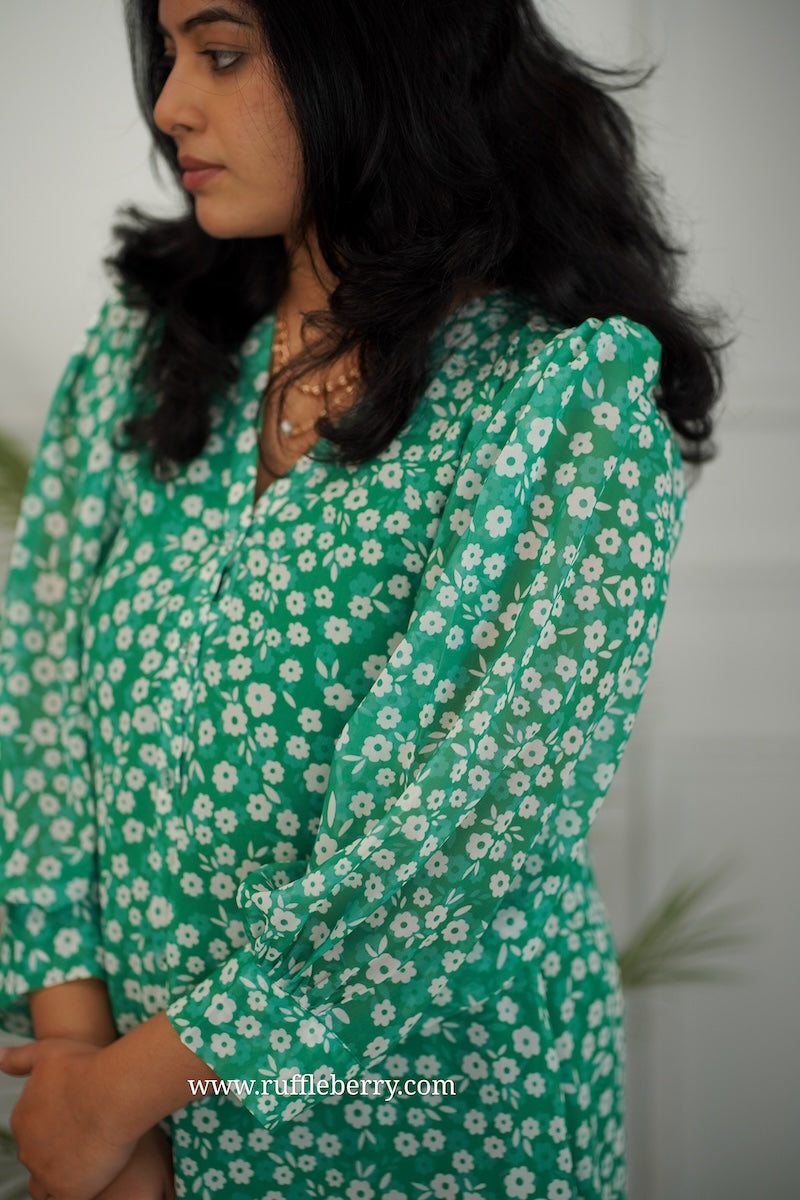 jasbi green georgette a-line dress