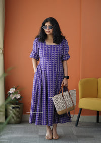 Iris Violet Cotton A-Line Dress