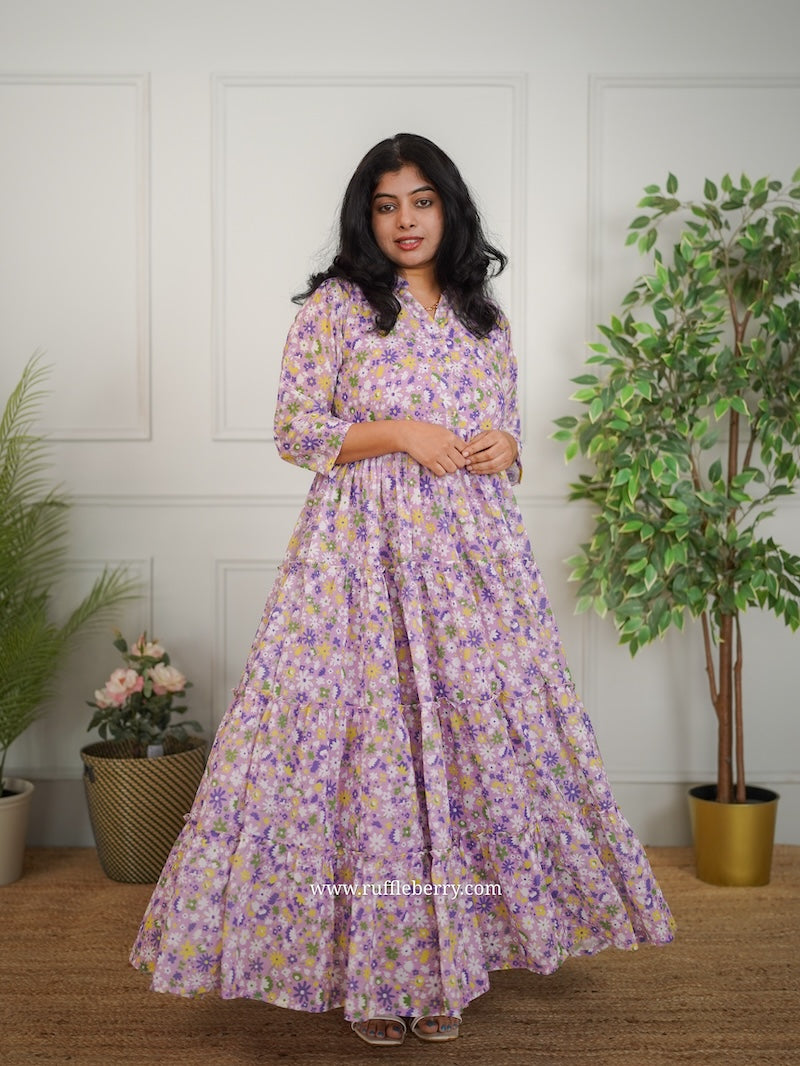 jasbi lavender georgette tier dress