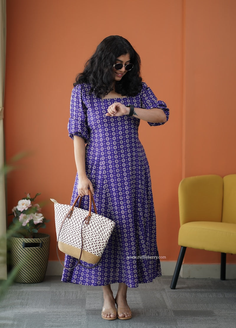 iris violet cotton a-line dress