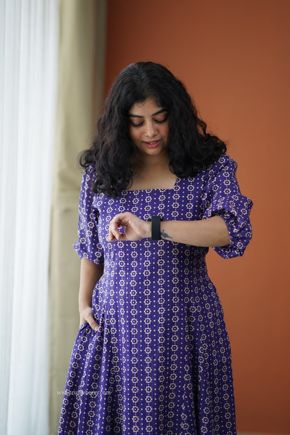 Iris Violet Cotton A-Line Dress