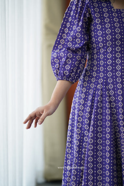 Iris Violet Cotton A-Line Dress