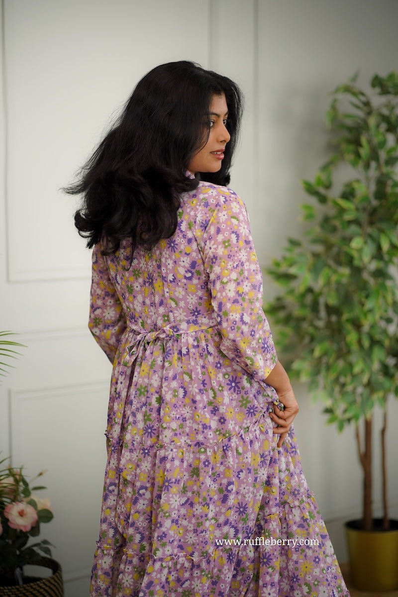 jasbi lavender georgette tier dress