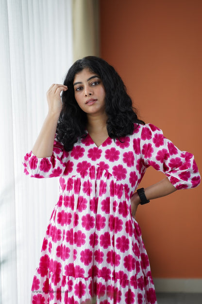Iris Pink Floral Cotton Tier dress